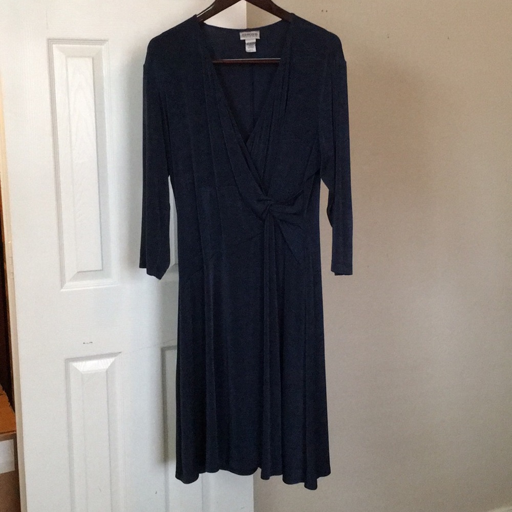 Chico’s Travelers Faux Wrap Navy Dress